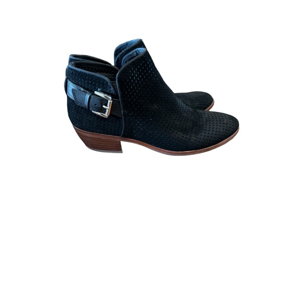 Sam Edelman Boots Women's 6 Paula Black Perforated Suede Leather Ankle Booties - Picture 1 of 5